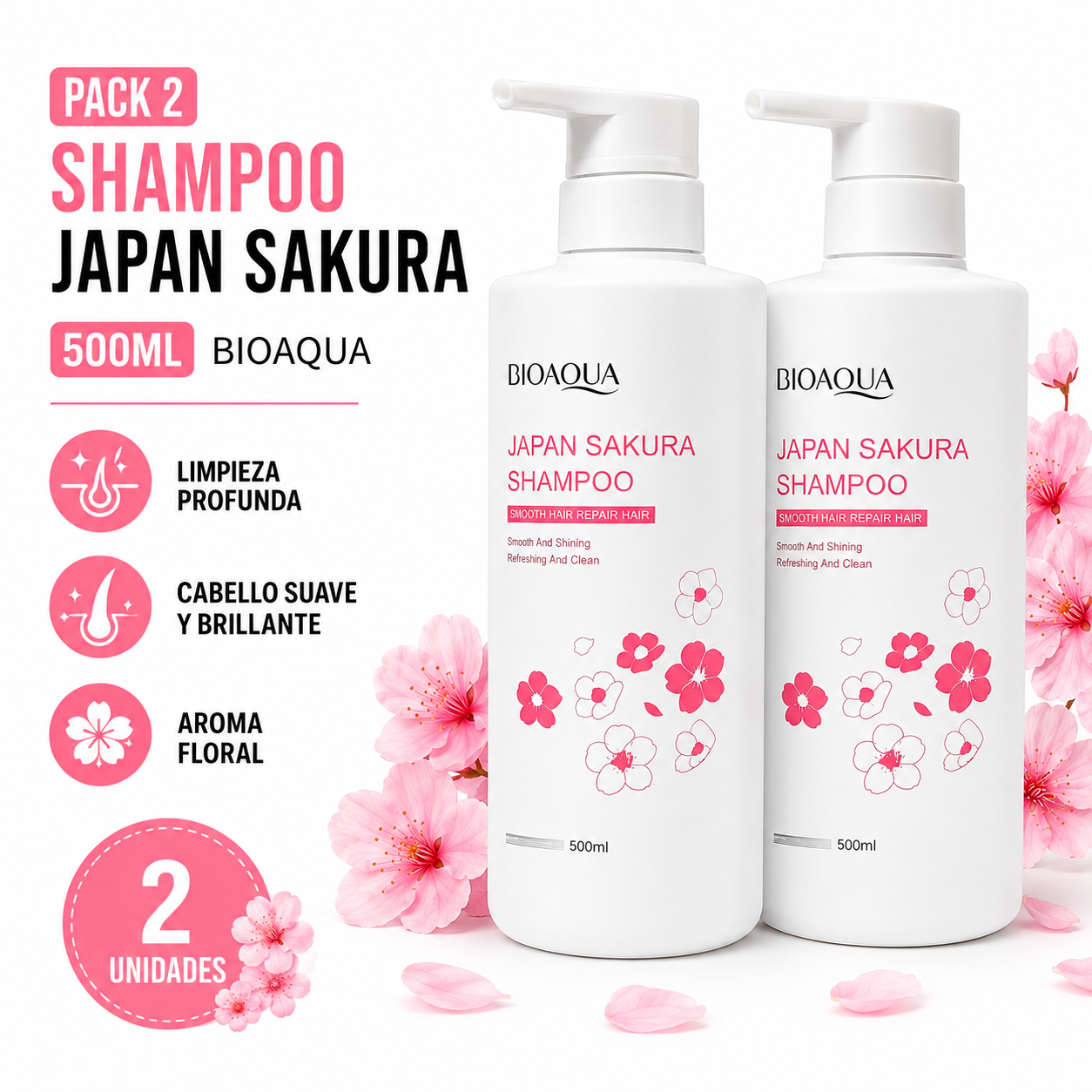 PACK 2 SHAMPOO JAPAN SAKURA 500ML BIOAQUA - 1