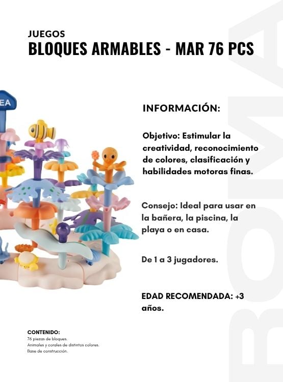 BLOQUES ARMABLES MARINOS 76 PIEZAS JUEGO DIDÁCTICO - 2