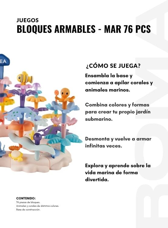 BLOQUES ARMABLES MARINOS 76 PIEZAS JUEGO DIDÁCTICO - 3