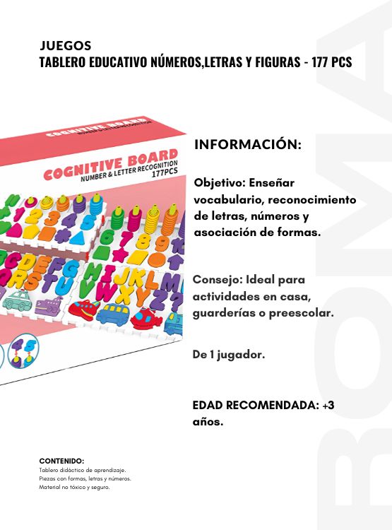 TABLERO EDUCATIVO NÚMEROS, LETRAS Y FIGURAS 177 PIEZAS - 2