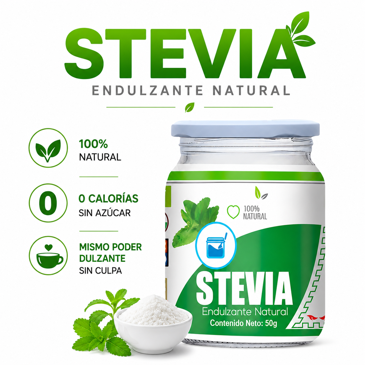 STEVIA EN POLVO 50G HEALTHNATURAL - 1