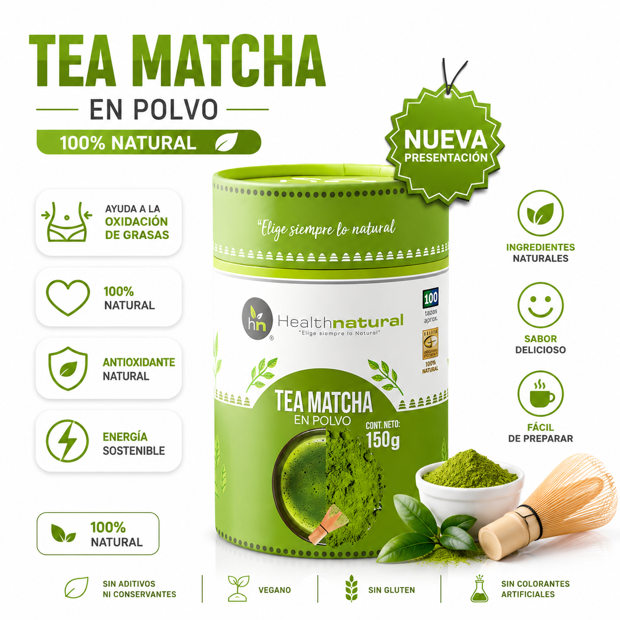 TÉ MATCHA ORGÁNICO 150G HEALTHNATURAL - 1