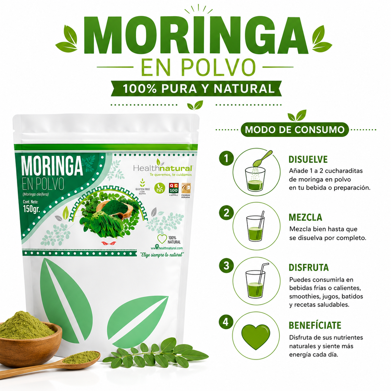 MORINGA EN POLVO 150G HEALTHNATURAL - 3