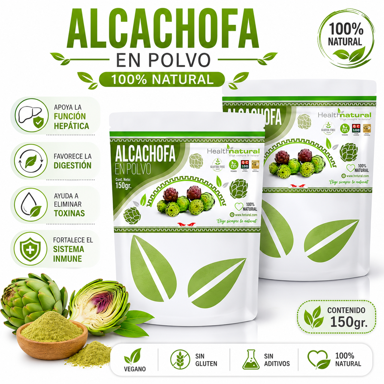 PACK 2 ALCACHOFA EN POLVO 150G HEALTHNATURAL - 1