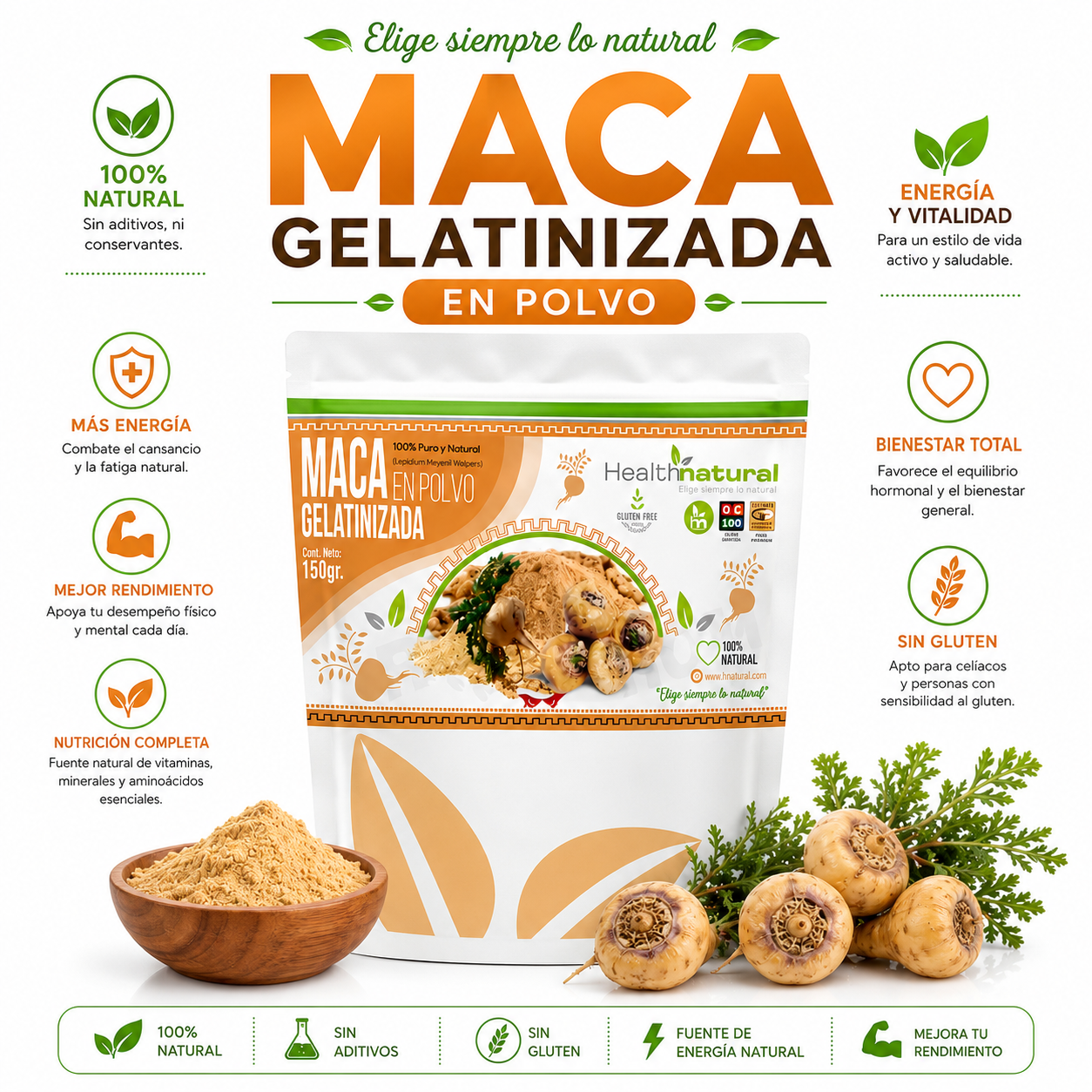MACA GELATINIZADA EN POLVO 150G HEALTHNATURAL - 1