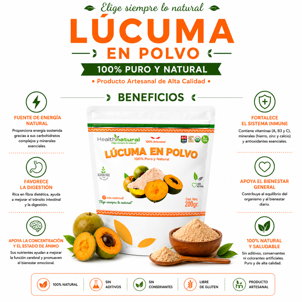LÚCUMA EN POLVO 200G HEALTHNATURAL - 2