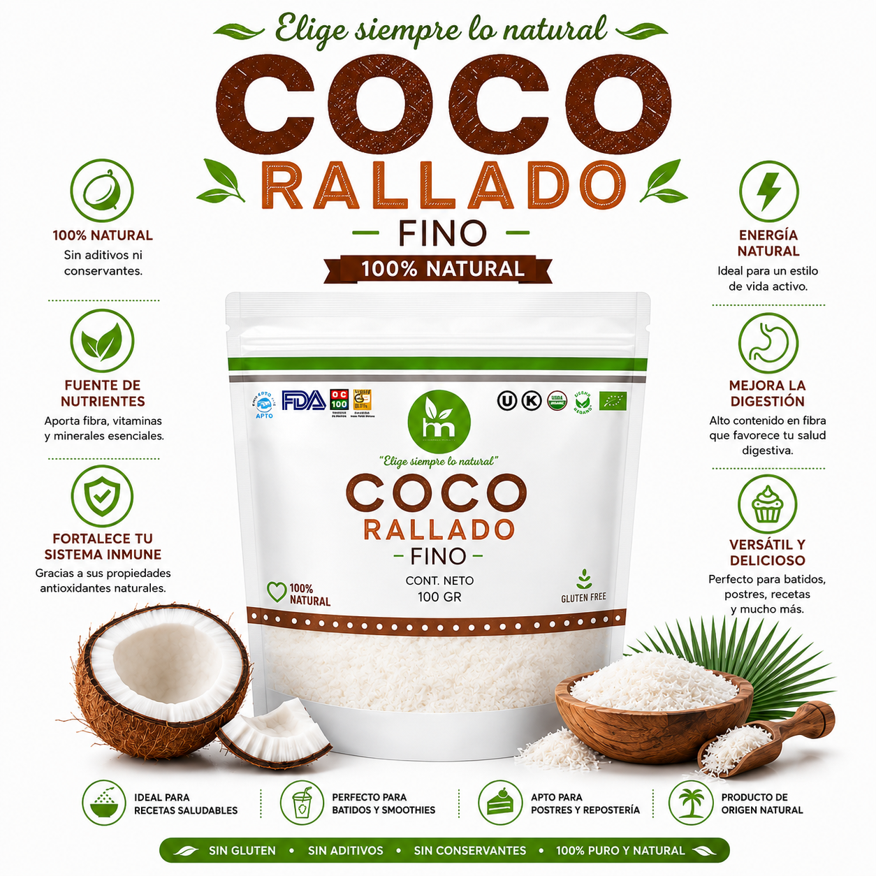 COCO RALLADO FINO 100G HEALTHNATURAL - 1