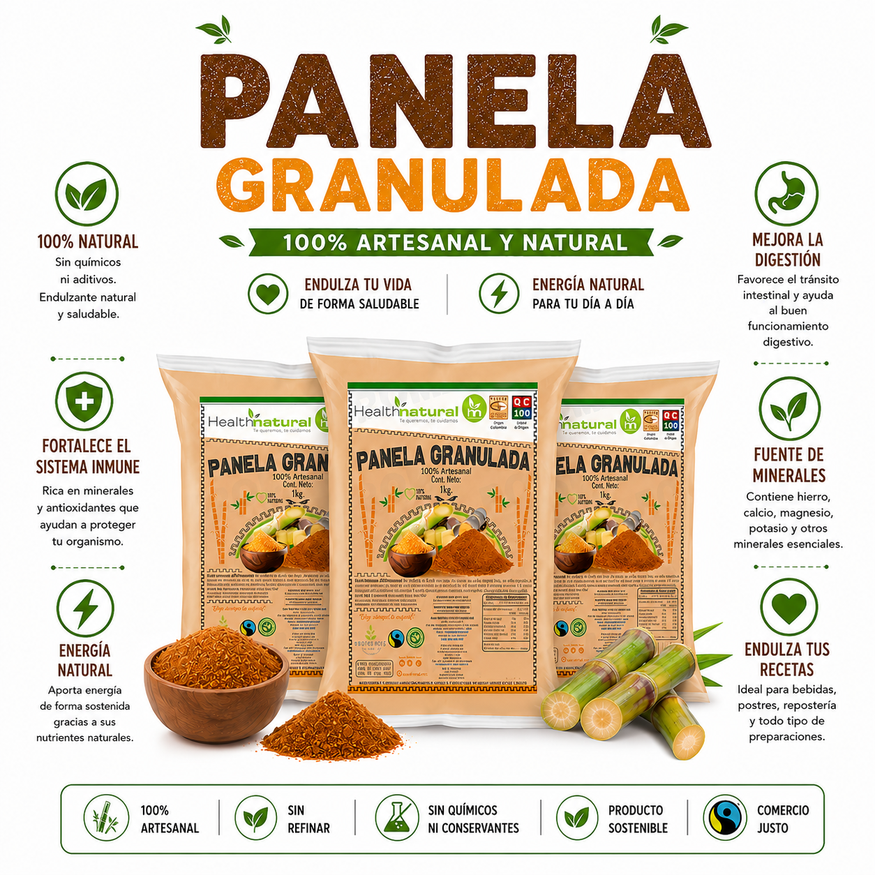 PACK 3 PANELA GRANULADA 1KG HEALTHNATURAL - 1