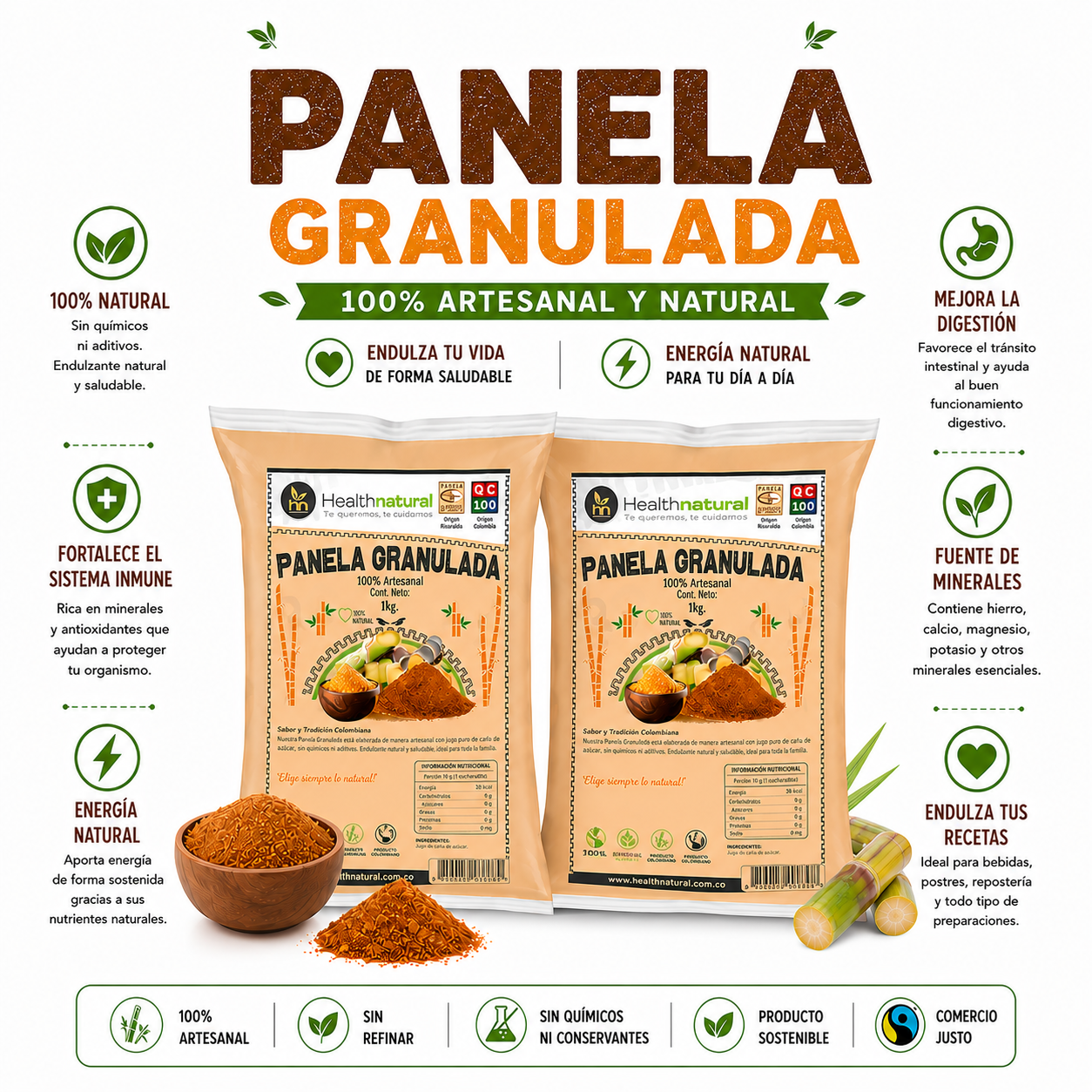 PACK 2 PANELA GRANULADA 1KG HEALTHNATURAL - 1