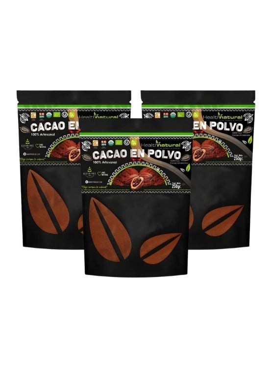 PACK 3 CACAO EN POLVO 250G HEALTHNATURAL - 1