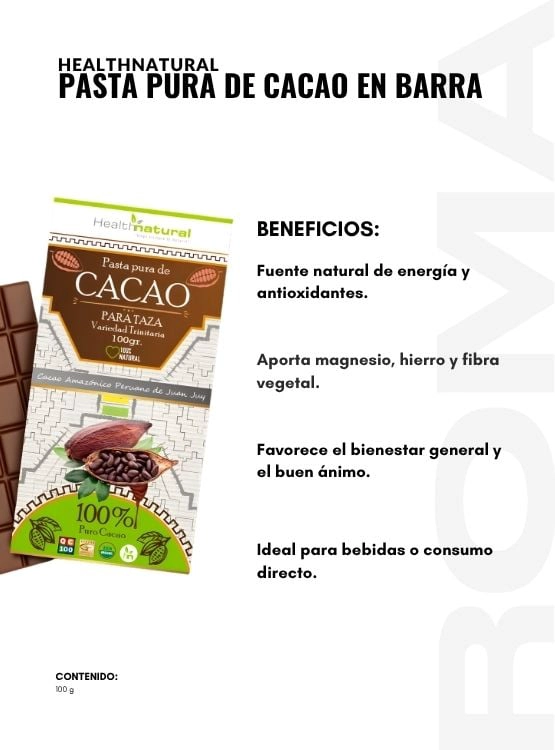 PASTA PURA DE CACAO EN BARRA 100G HEALTHNATURAL - 2