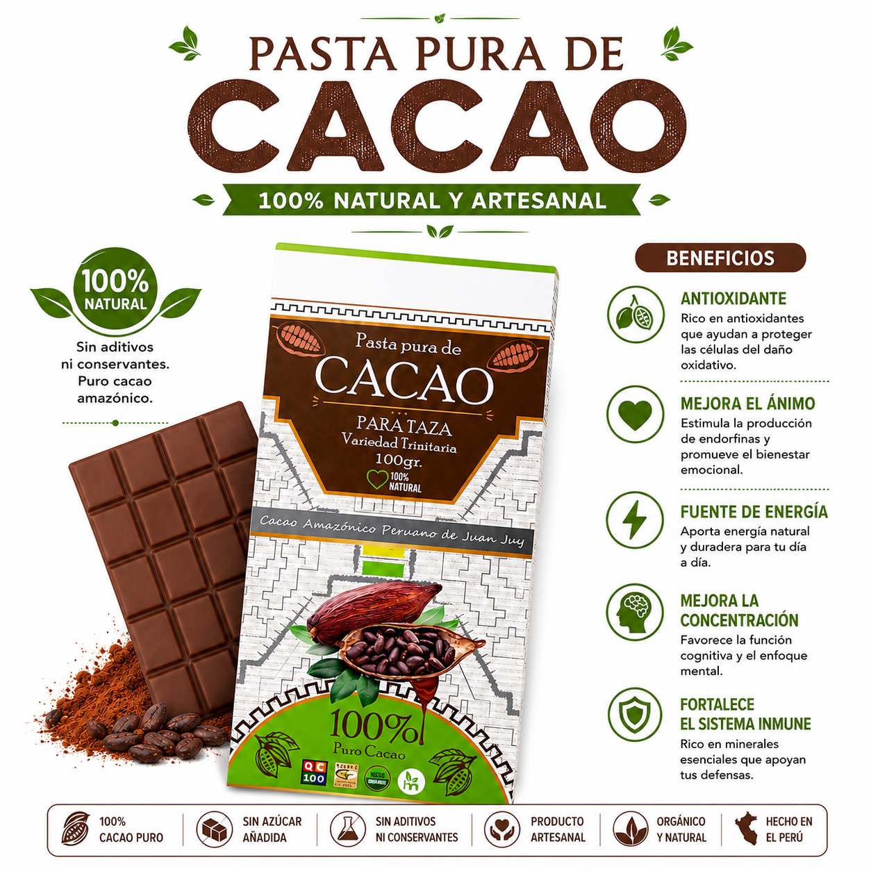 PASTA PURA DE CACAO EN BARRA 100G HEALTHNATURAL - 2