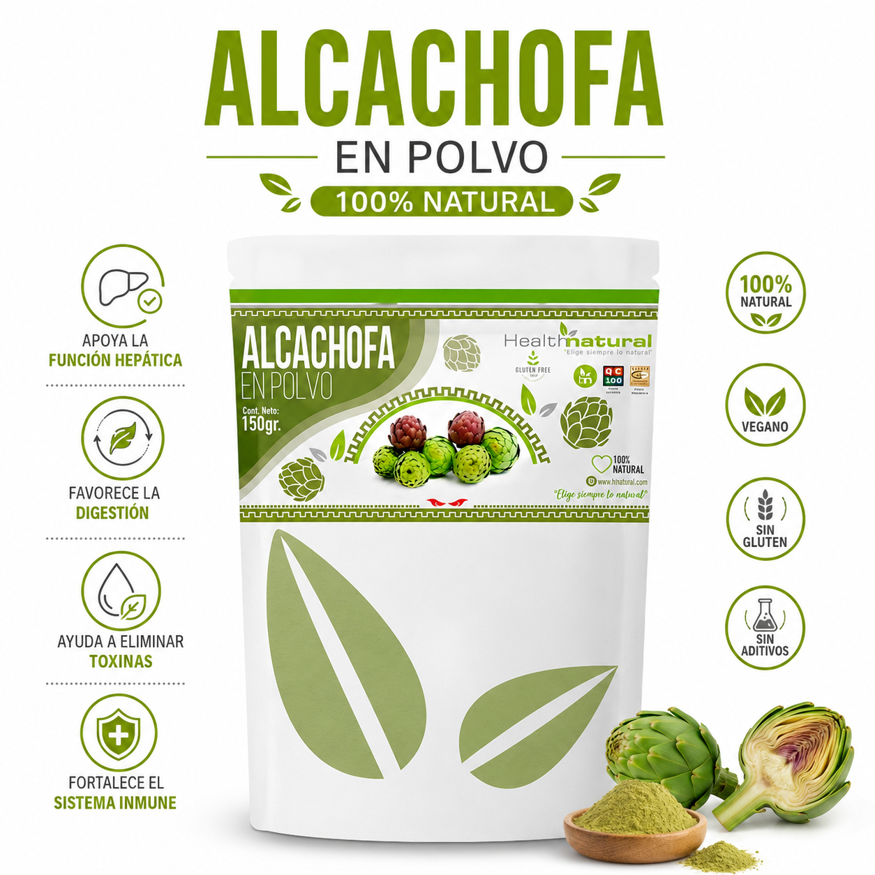 ALCACHOFA EN POLVO 150G HEALTHNATURAL - 1