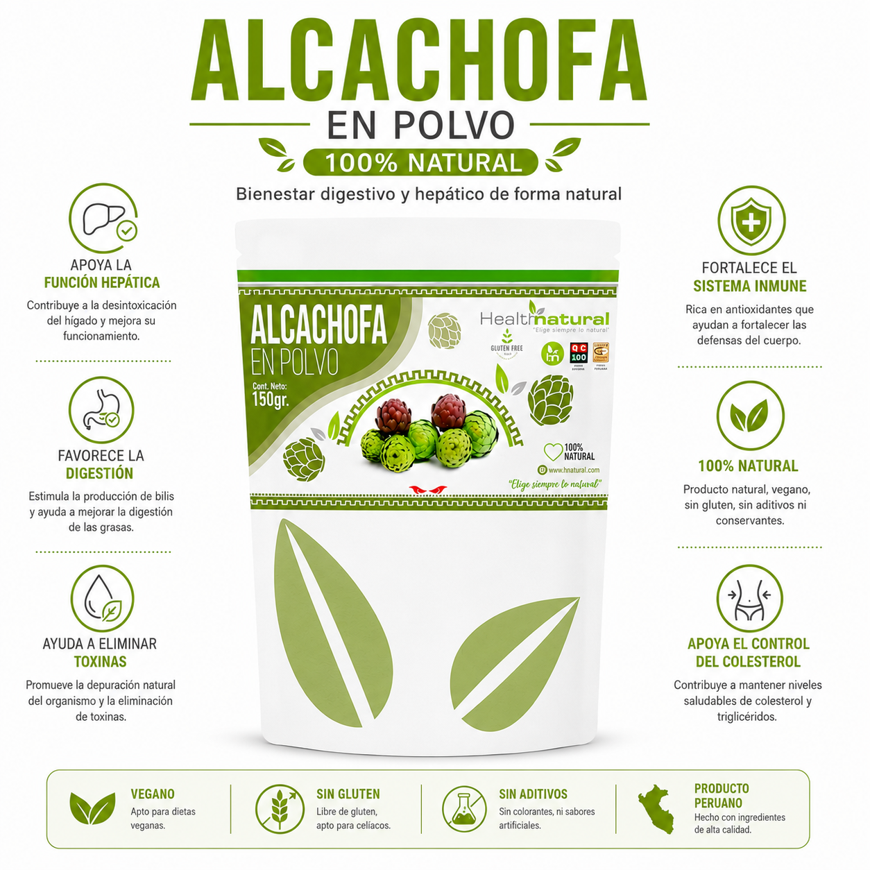 ALCACHOFA EN POLVO 150G HEALTHNATURAL - 2