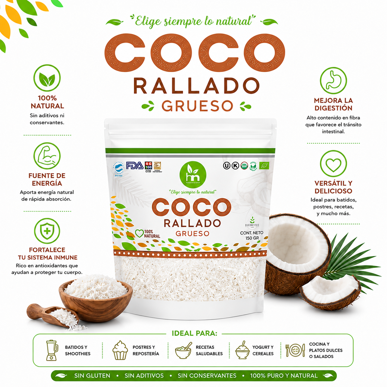 COCO RALLADO GRUESO 150G HEALTHNATURAL - 1