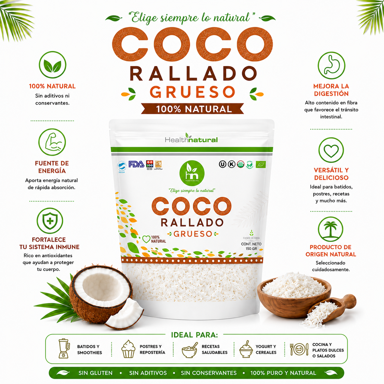 COCO RALLADO GRUESO 150G HEALTHNATURAL - 2
