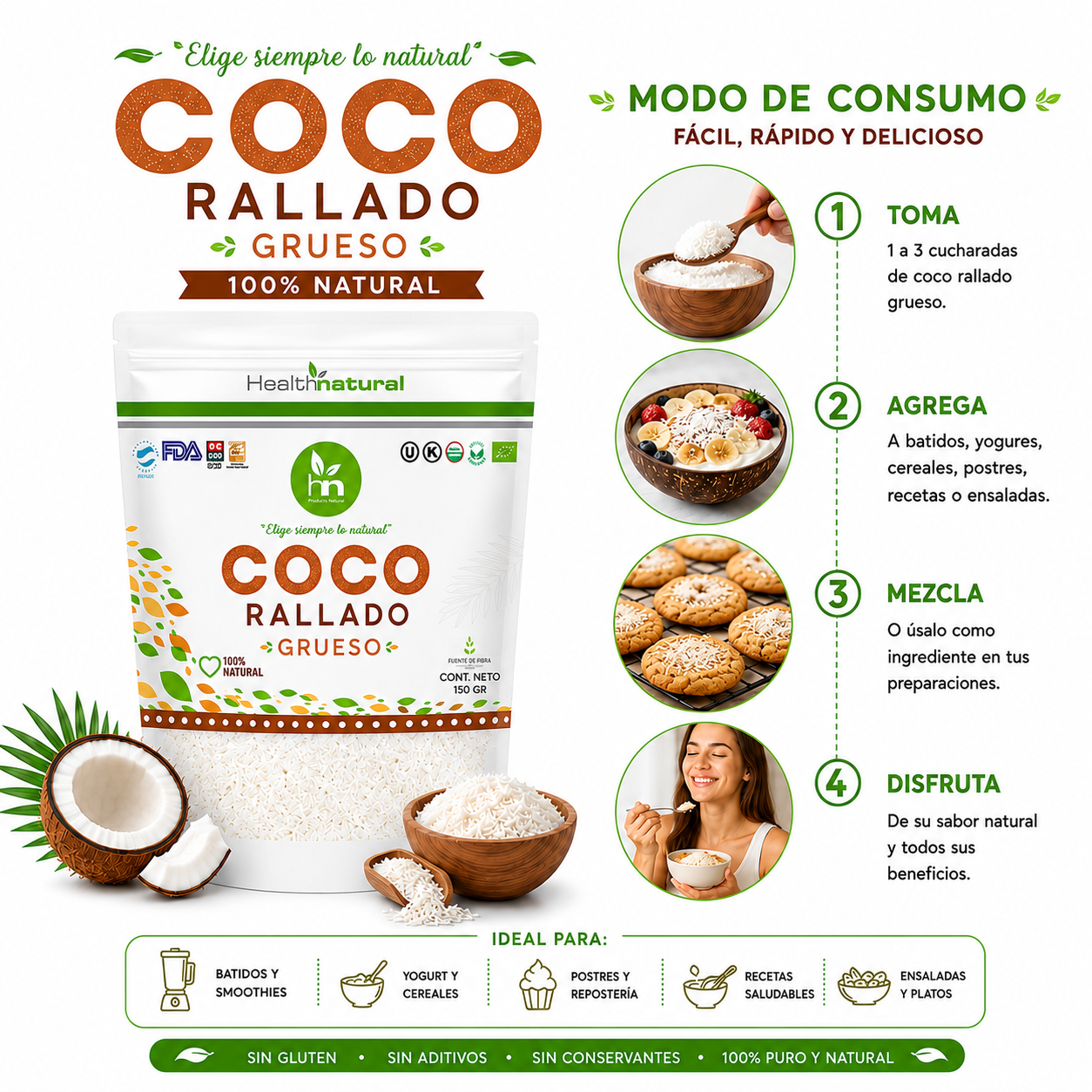COCO RALLADO GRUESO 150G HEALTHNATURAL - 3