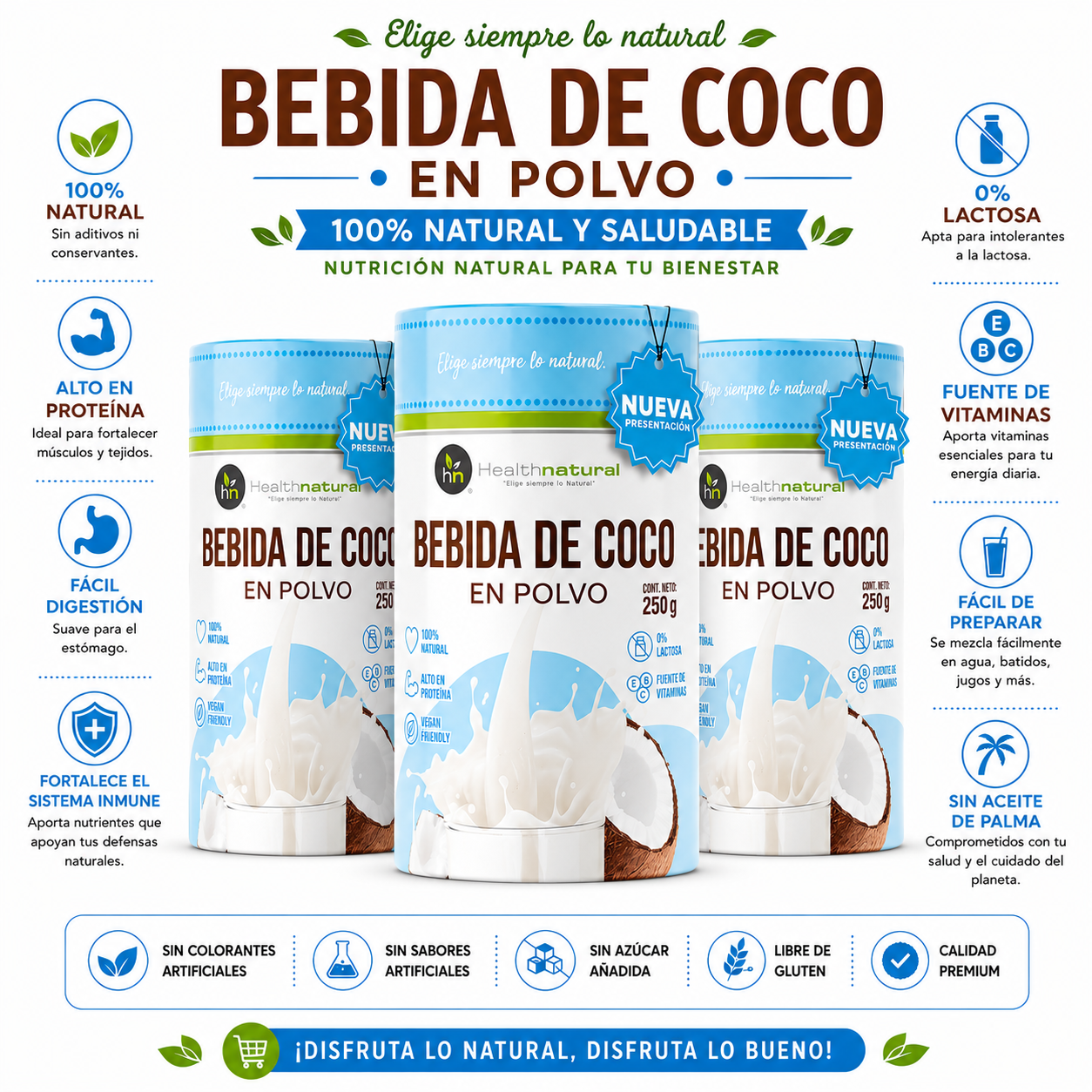 PACK 3 BEBIDA DE COCO EN POLVO 250G HEALTHNATURAL - 1