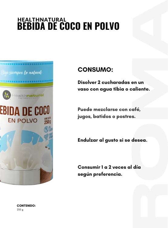PACK 3 BEBIDA DE COCO EN POLVO 250G HEALTHNATURAL - 4
