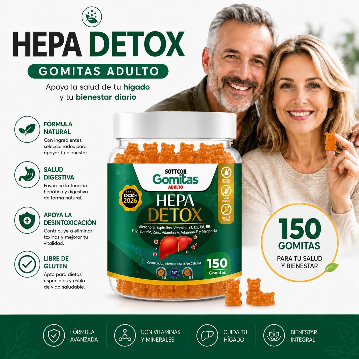 PACK 3 GOMITAS HEPA DETOX PARA ADULTOS 450 GOMITAS SOTTCOR LABS - 2