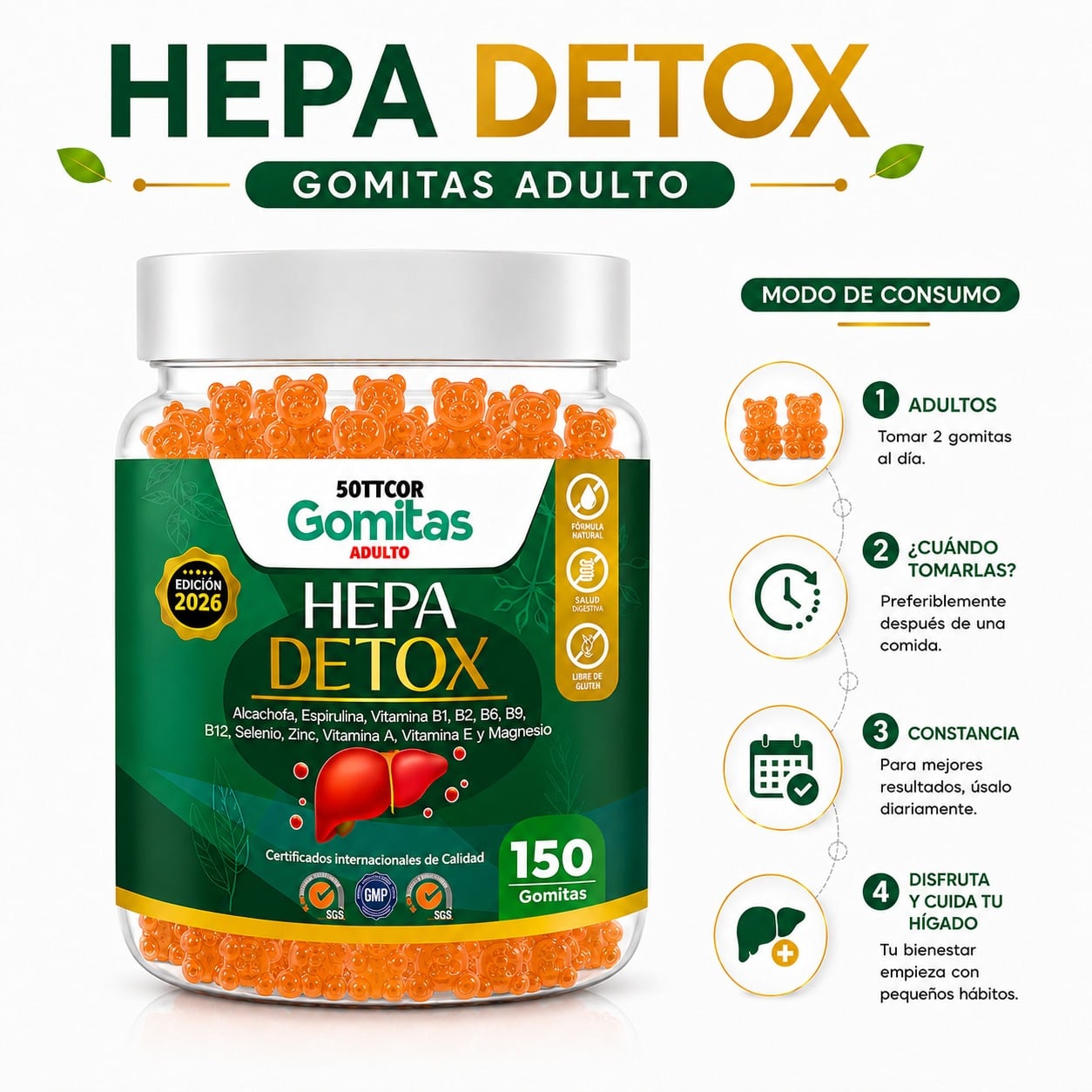 PACK 3 GOMITAS HEPA DETOX PARA ADULTOS 450 GOMITAS SOTTCOR LABS - 3