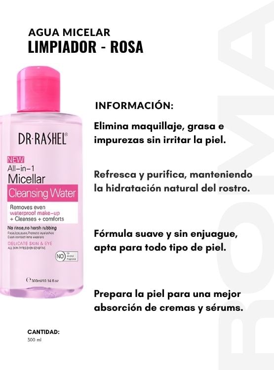 PACK 3 AGUA MICELAR LIMPIADOR ROSA 300ML DR RASHEL - 2