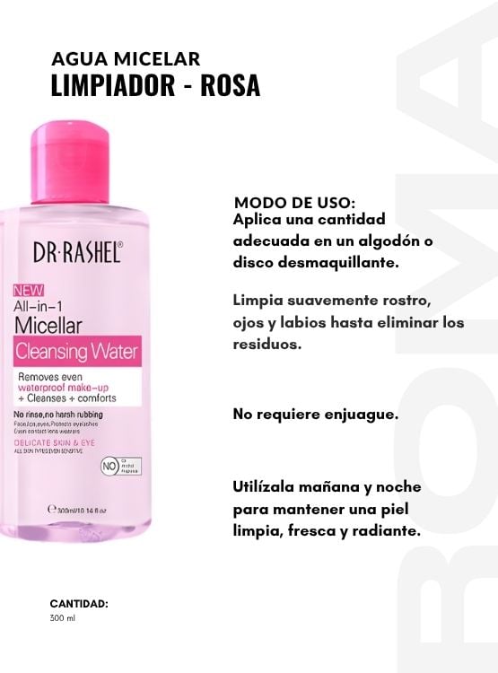 PACK 3 AGUA MICELAR LIMPIADOR ROSA 300ML DR RASHEL - 3