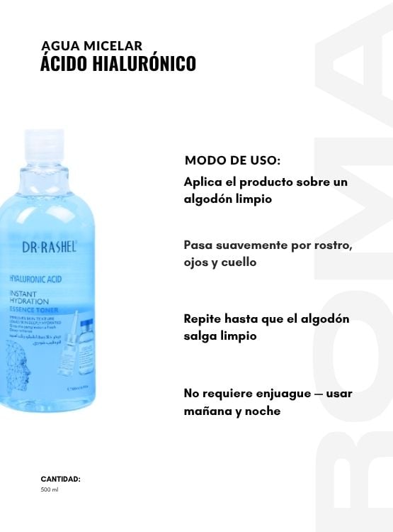 AGUA MICELAR ÁCIDO HIALURÓNICO 500ML DR RASHEL - 3
