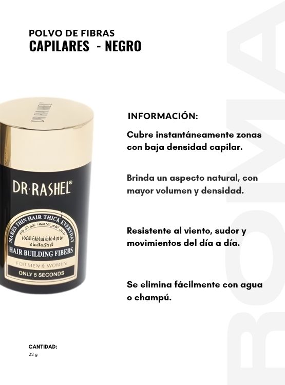 PACK 3 POLVO DE FIBRAS CAPILARES NEGRO 22G DR RASHEL - 2