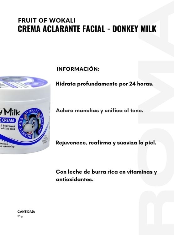 CREMA ACLARANTE FACIAL DONKEY MILK 115 G WOKALI - 2
