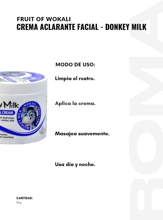 CREMA ACLARANTE FACIAL DONKEY MILK 115 G WOKALI - 3