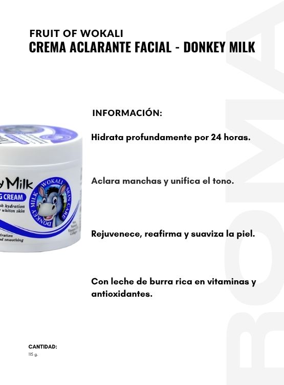 PACK 3 CREMA ACLARANTE FACIAL DONKEY MILK 115 G WOKALI - 2