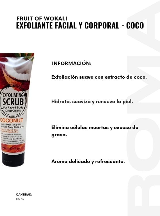 EXFOLIANTE FACIAL Y CORPORAL COCO 320ML WOKALI - 2