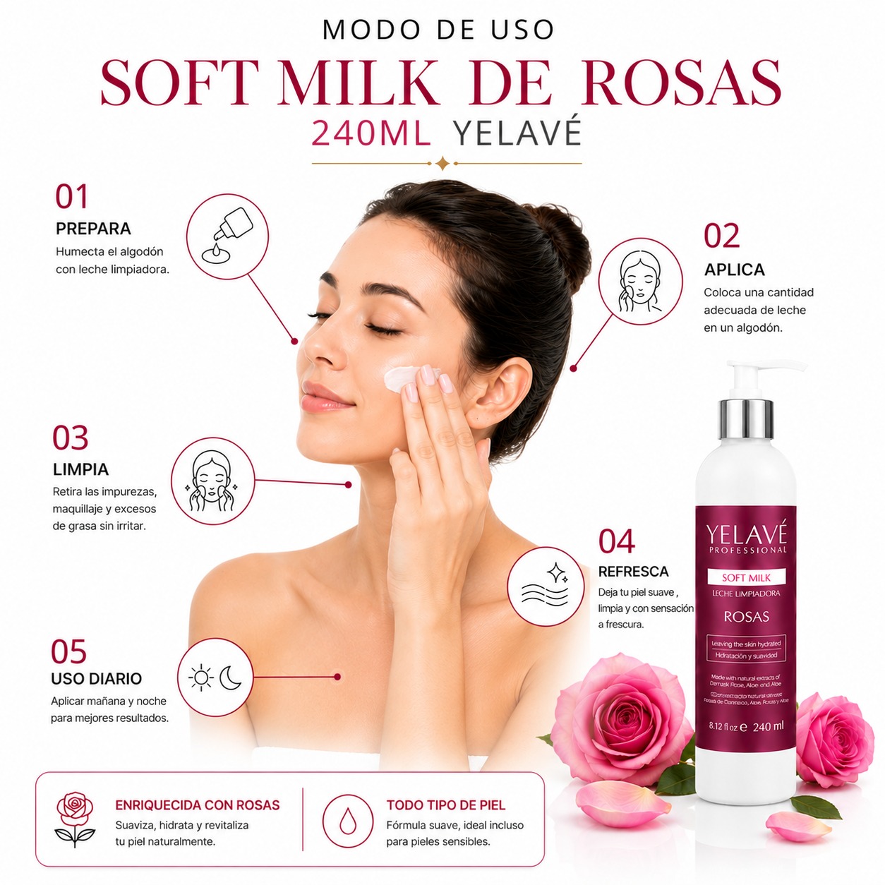 SOFT MILK DE ROSAS 240ML YELAVÉ - 3