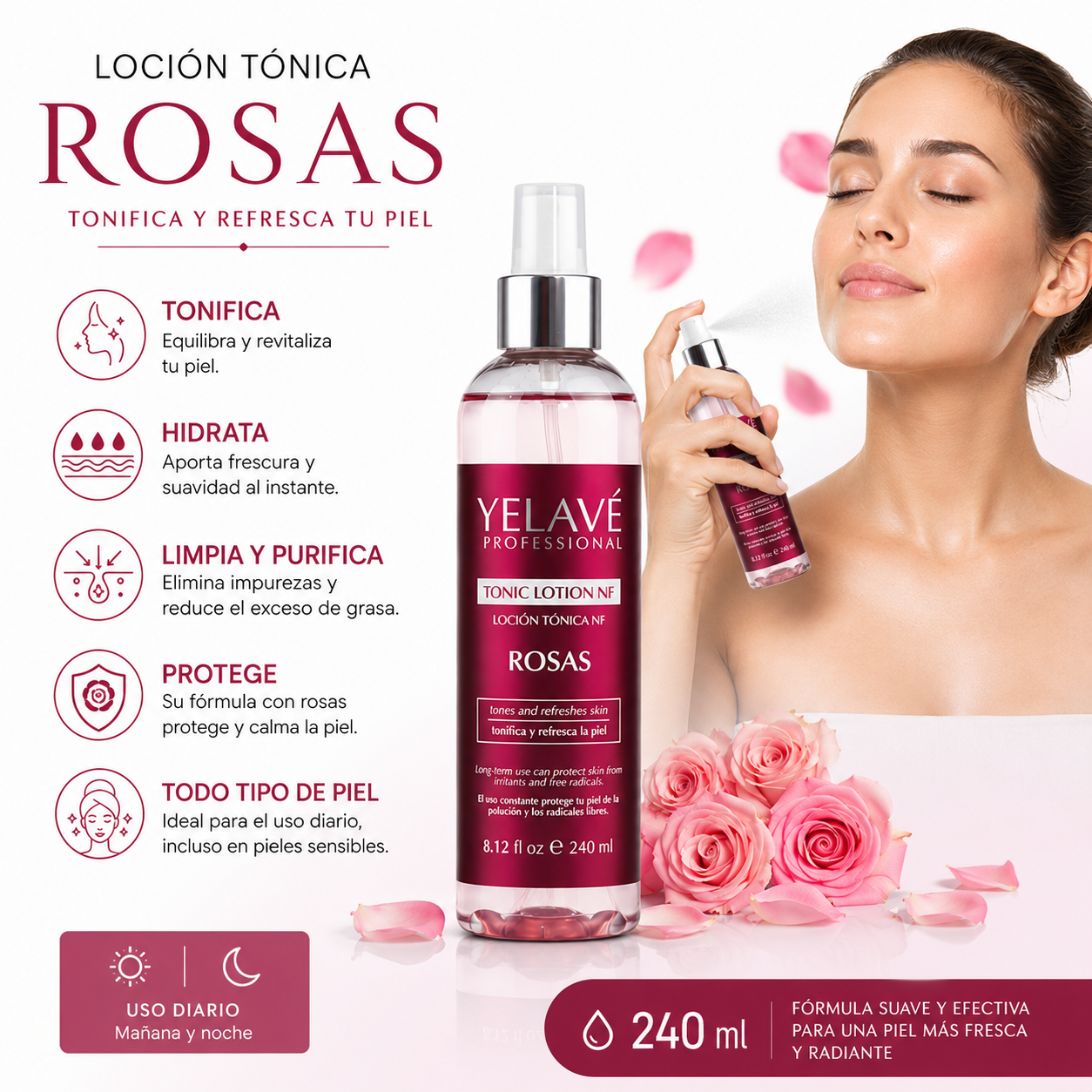 LOCIÓN TÓNICA DE ROSAS 240ML YELAVÉ - 2