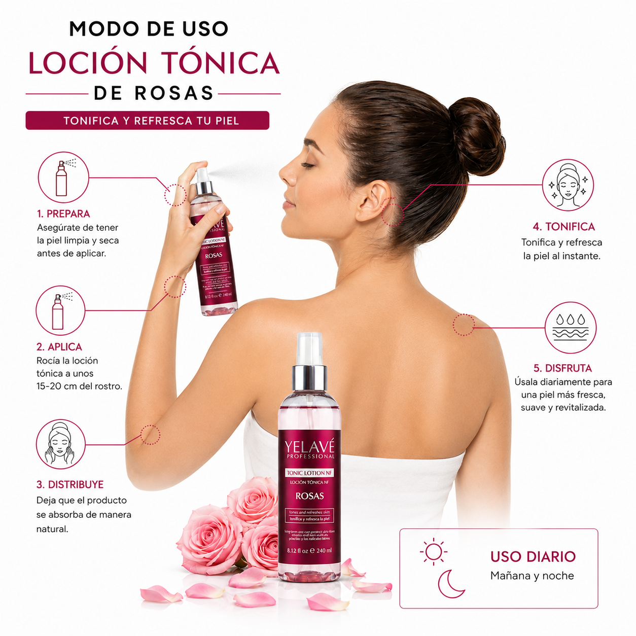LOCIÓN TÓNICA DE ROSAS 240ML YELAVÉ - 3
