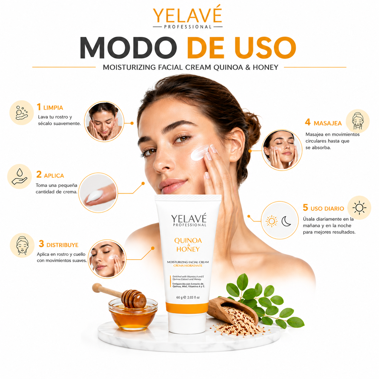 MOISTURIZING FACIAL CREAM QUINOA Y HONEY 60G YELAVÉ - 3