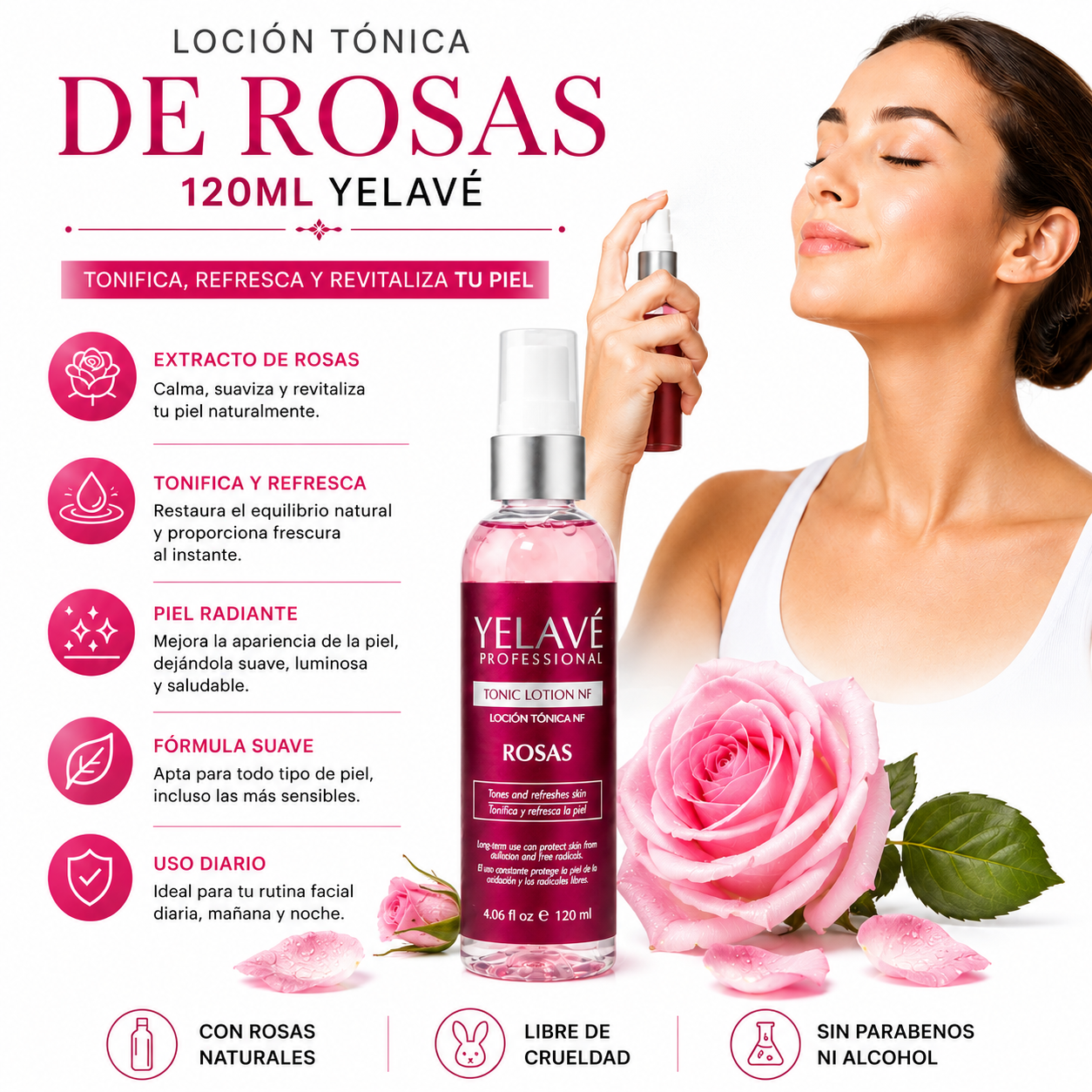 LOCIÓN TÓNICA DE ROSAS 120ML YELAVÉ - 2