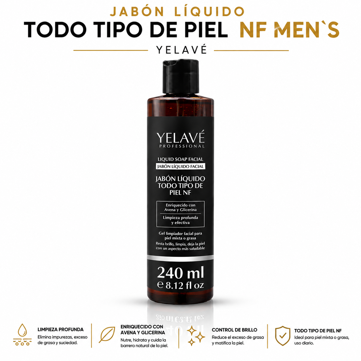 JABÓN LÍQUIDO TODO TIPO DE PIEL NF MEN`S 240ML YELAVÉ - 1