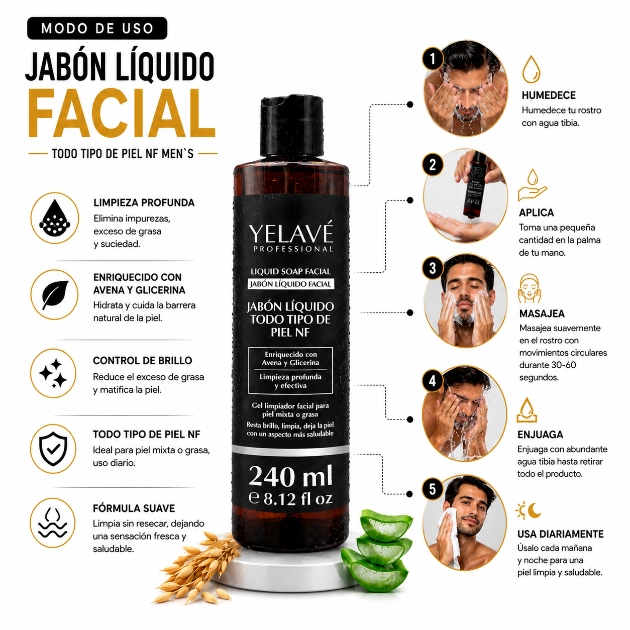 JABÓN LÍQUIDO TODO TIPO DE PIEL NF MEN`S 240ML YELAVÉ - 3