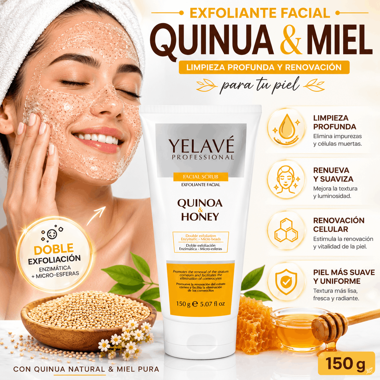 FACIAL SCRUB QUINUA Y MIEL 150G YELAVÉ - 2