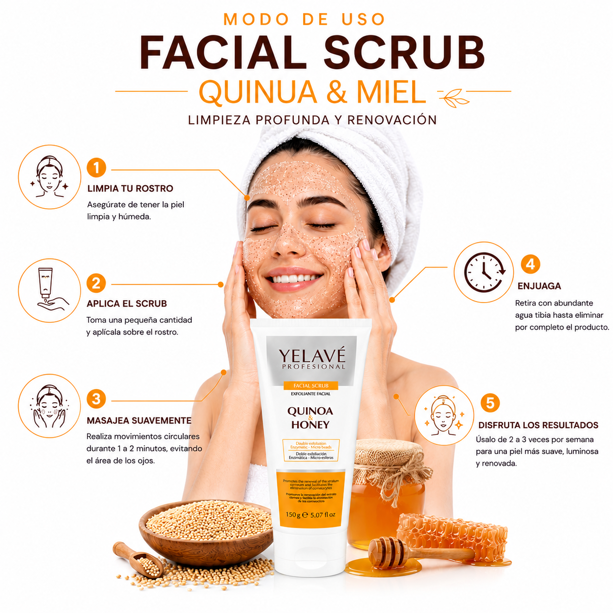 FACIAL SCRUB QUINUA Y MIEL 150G YELAVÉ - 3