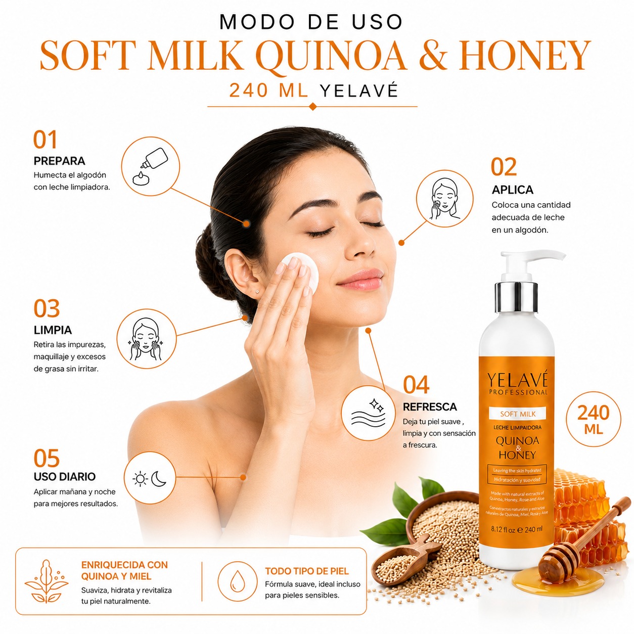 SOFT MILK QUINOA Y HONEY 240ML YELAVÉ - 3