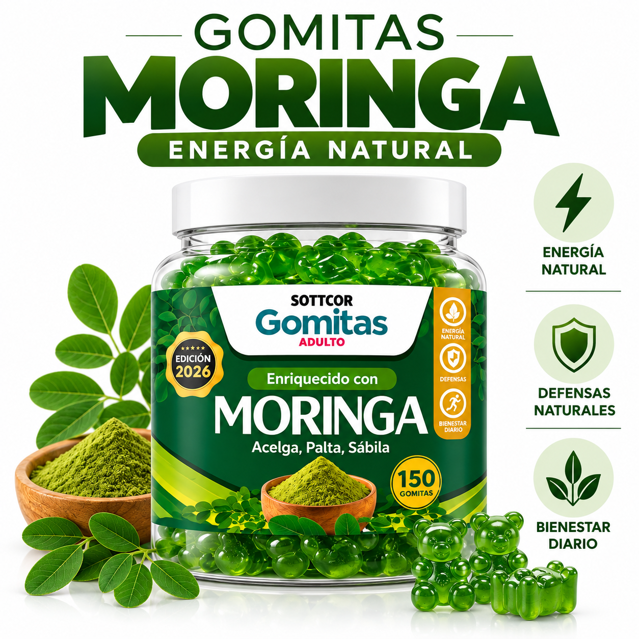 GOMITAS DE MORINGA PARA ADULTOS 150 GOMITAS SOTTCOR LABS - 1
