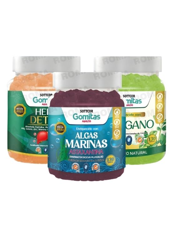 PACK 3 GOMITAS HEPA DETOX + ORÉGANO + ALGAS MARINAS SOTTCOR - 1