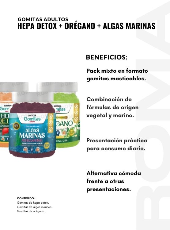 PACK 3 GOMITAS HEPA DETOX + ORÉGANO + ALGAS MARINAS SOTTCOR - 2