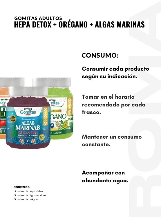 PACK 3 GOMITAS HEPA DETOX + ORÉGANO + ALGAS MARINAS SOTTCOR - 3