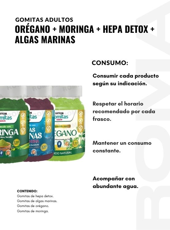 PACK 4 GOMITAS HEPA DETOX + MORINGA + ALGAS MARINAS + ORÉGANO SOTTCOR - 3