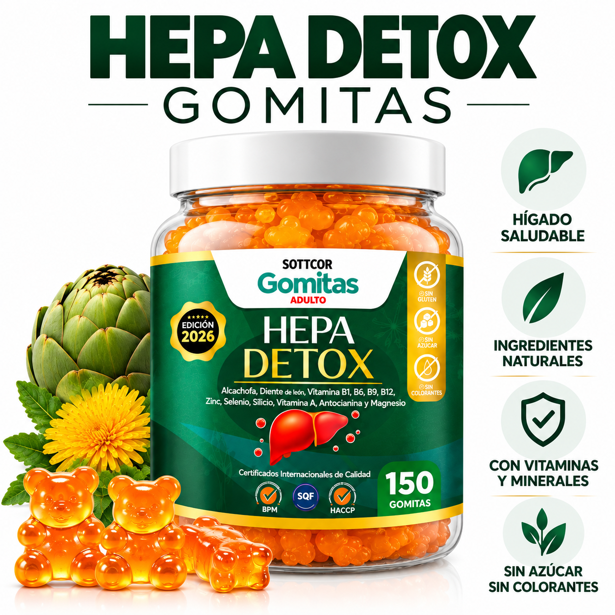 GOMITAS HEPA DETOX PARA ADULTOS 150 GOMITAS SOTTCOR LABS - 1