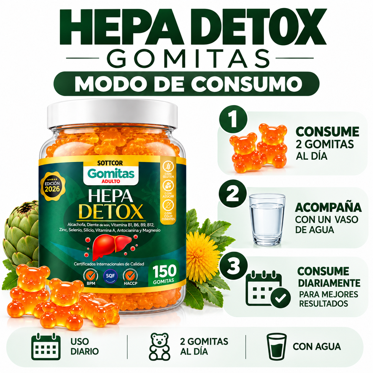 GOMITAS HEPA DETOX PARA ADULTOS 150 GOMITAS SOTTCOR LABS - 4